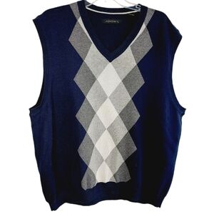 AXIST Sweater Vest Argyle XXL Navy Blue Gray 100% Cotton Classic Preppy EUC